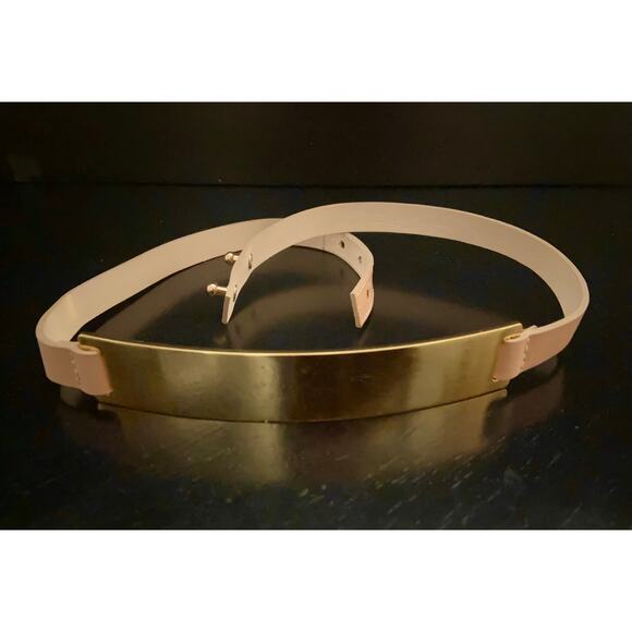 B-LOW THE BELT Tan Leather Waist Belt w/Gold Plate sz S/M - Picture 4 of 14